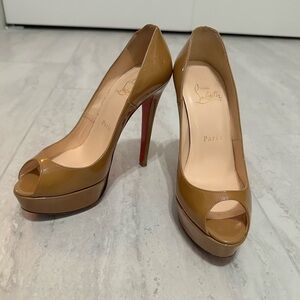 Christian Louboutin Women's Tan Peep-Toe Platform Heels